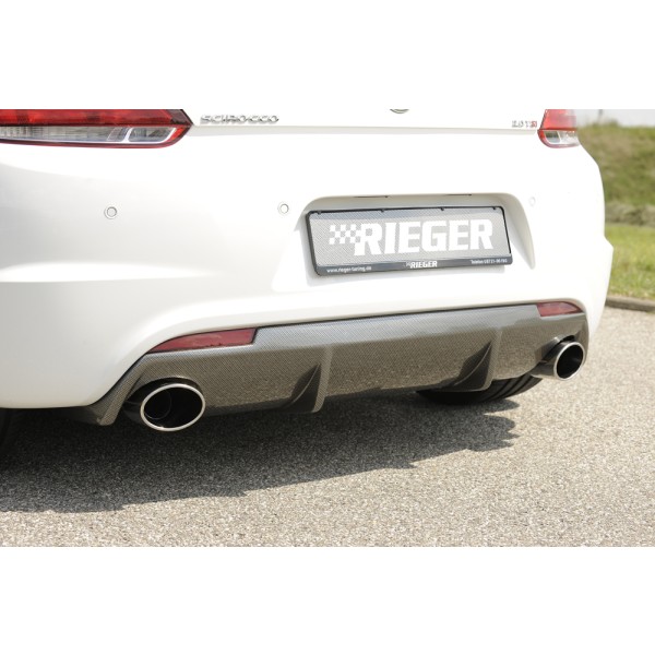 Rieger vložka zadního nárazníku pro R-Line zadní nárazník pro Volkswagen Scirocco 3 13 2-dvéř. vč. faceliftu, plast ABS s povrchovou úpravou Carbon-Look, pro sportovní koncovky na obou stranách 126x94 mm