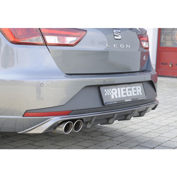 Rieger vložka zadního nárazníku pro Seat Leon FR 5F 5-dvéř. (ST/Combi) před faceliftem, plast ABS s povrchovou úpravou Carbon-Look, pro dvojitou koncovku vlevo