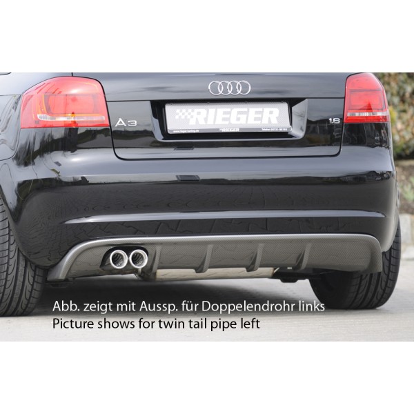 Rieger vložka zadního nárazníku pro Audi A3 8P 3-dvéř., kabriolet po faceliftu, plast ABS s povrchovou úpravou Carbon-Look, pro orig. koncovku vlevo