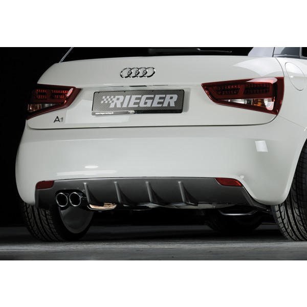 Rieger vložka zadního nárazníku pro Audi A1 8X 3-dvéř., 5-dvéř. (sportback) před faceliftem, plast ABS s povrchovou úpravou Carbon-Look, pro dvojitou koncovku vlevo 2x76 mm