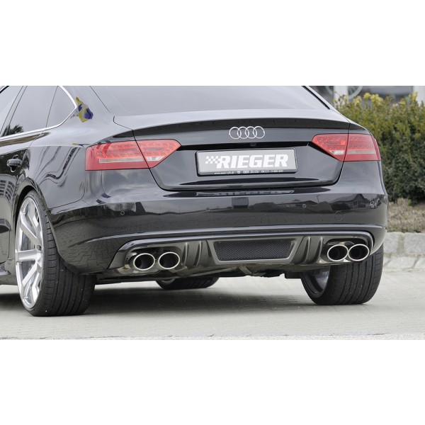 Rieger vložka zadního nárazníku pro Audi A5 B8, B81 Sportback před faceliftem, plast ABS s povrchovou úpravou Carbon-Look, mimo S-Line, pro dvojité koncovky na obou stranách 4x115x85 mm