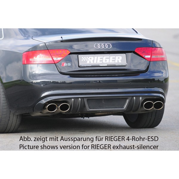 Rieger vložka zadního nárazníku pro Audi A5 B8, B81 Sportback před faceliftem, plast ABS s povrchovou úpravou Carbon-Look, S-Line, pro orig. dvojité koncovky na obou stranách
