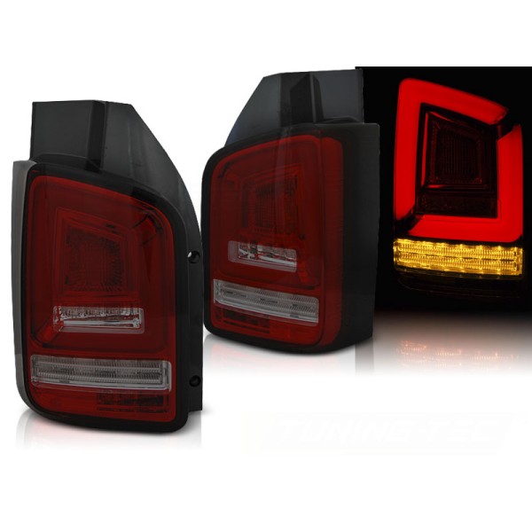 VW T6 15-19 TWIN DOOR - zadní LED světla červeno kouřová LED BAR s dynamickým blinkrem