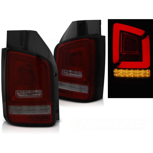 VW T5 03-09 - zadní LED světla červeno kouřová LED BAR s dynamickým blinkrem