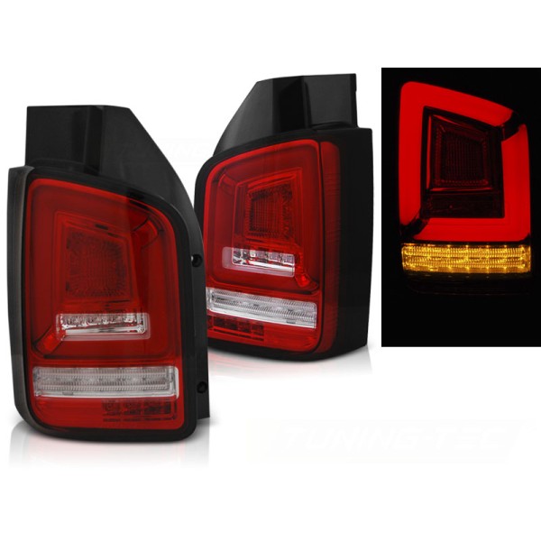 VW T5 10-15 - zadní LED světla červeno bílá LED BAR s dynamickým blinkrem