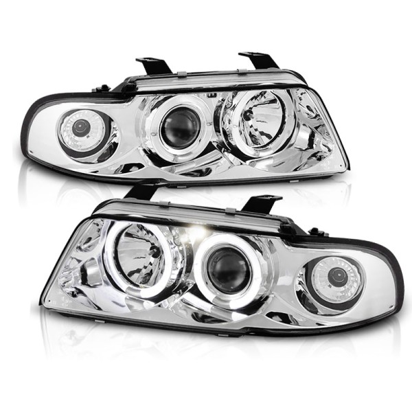 Audi A4 94-98 - přední chrom světla s ANGEL EYES