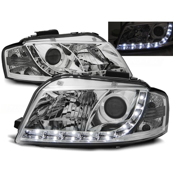Audi A3 8P 03-08 - přední chrom světla s LED svícením