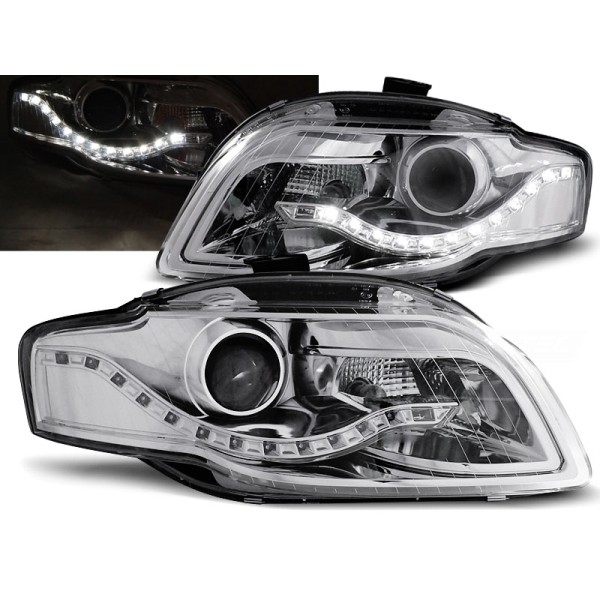 Audi A4 04-09 - přední chrom světla s LED svícením