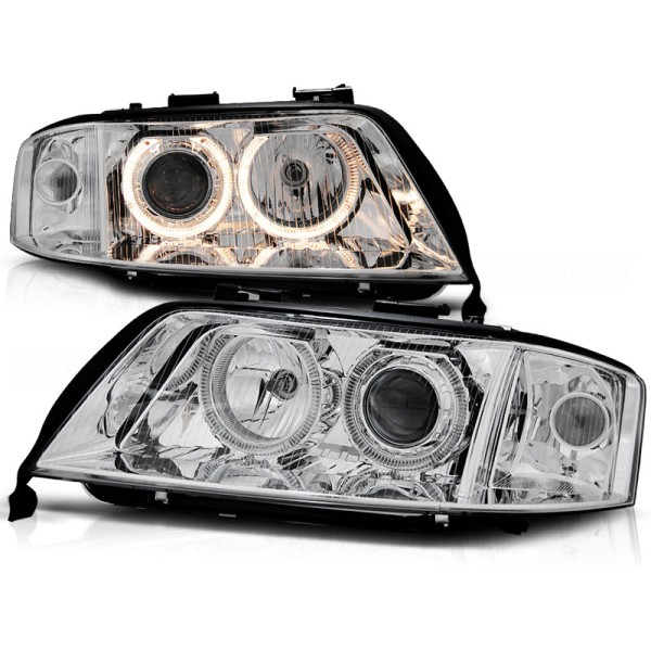 Audi A6 01-04 - přední chrom světla s ANGEL EYES pro xenon
