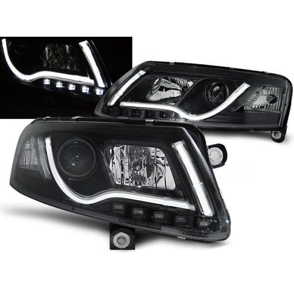 Audi A6 04-08 - přední černá světla s LED svícením TUBE LIGHTS