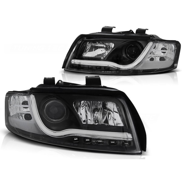 Audi A4 00-04 - přední černá světla s LED denním svícením TUBE LIGHTS