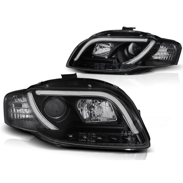 Audi A4 04-09 - přední černé světla s LED denním svícením TUBE LIGHTS