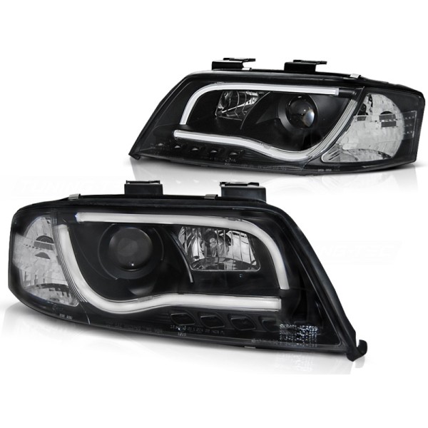 Audi A6 01-04 - přední černá světla s LED denním svícením TUBE LIGHTS