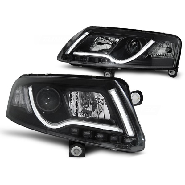 Audi A6 04-08 - přední černé světla s LED denním svícením TUBE LIGHTS pro xenon