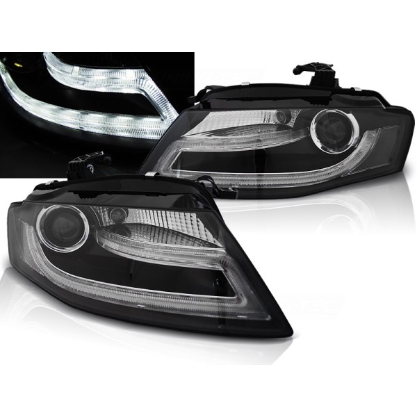 Audi A4 08-11 - přední černá světla s LED denním svícením TUBE LIGHTS
