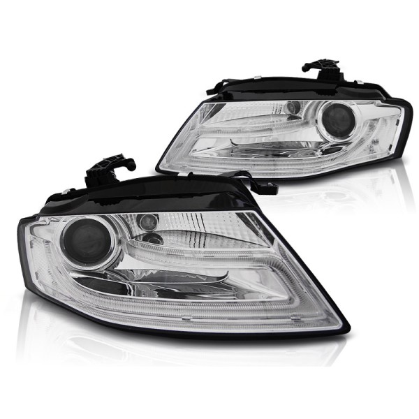 Audi A4 08-11 - přední chrom světla s LED denním svícením TUBE LIGHTS pro xenon