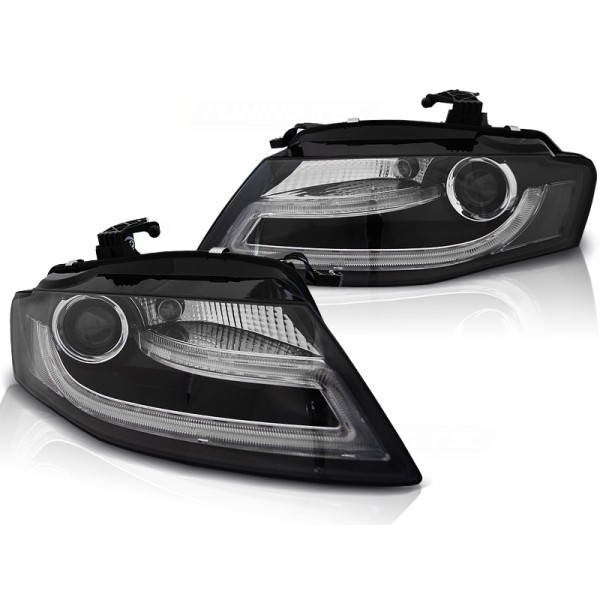 Audi A4 08-11 - přední černá světla s LED denním svícením TUBE LIGHTS pro xenon