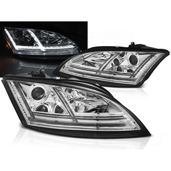 AUDI TT 06-10 8J - přední chrom světla s LED denním svícením a dynamickým blinkrem pro xenon AFS