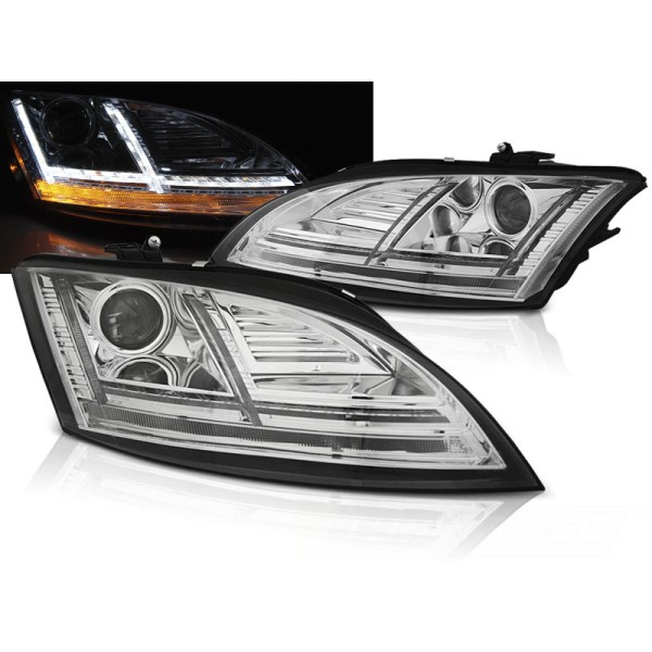 Audi TT 10-14 8J - přední chrom světla s LED denním svícením a dynamickým blinkrem pro xenon AFS