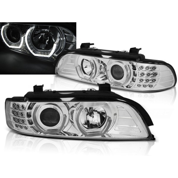 BMW E39 95-03 - přední chrom světla s ANGEL EYES 3D a LED blinkrem