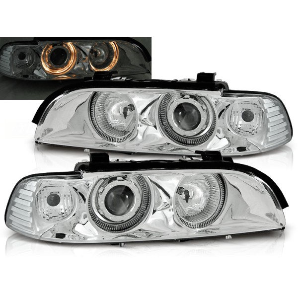 BMW E39 95-03 - přední chrom světla s ANGEL EYES