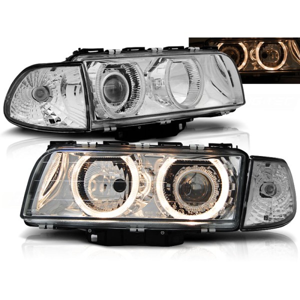 BMW E38 94-98 - přední chrom světla s ANGEL EYES