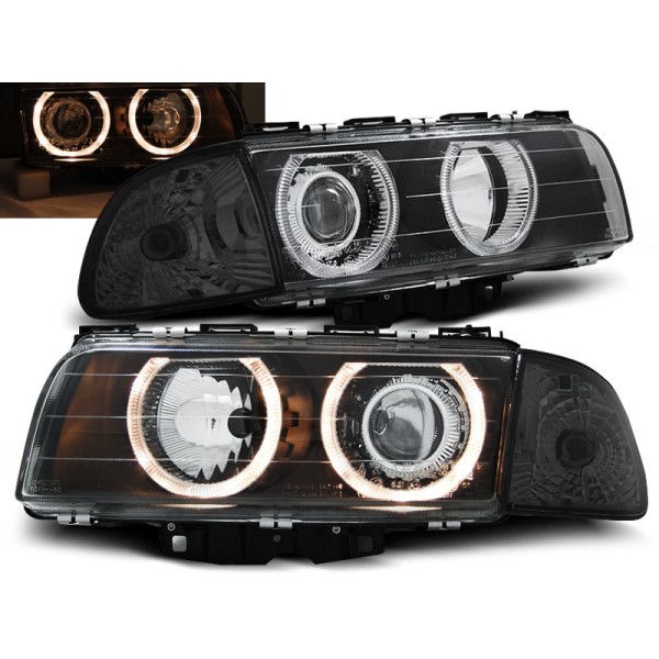 BMW E38 94-98 - přední černá světla s ANGEL EYES