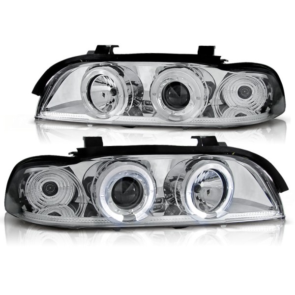 BMW E39 95-03 - přední chrom světla s ANGEL EYES