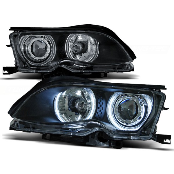 BMW E46 01-05 SEDAN, KOMBI - přední černá světla s ANGEL EYES CCFL