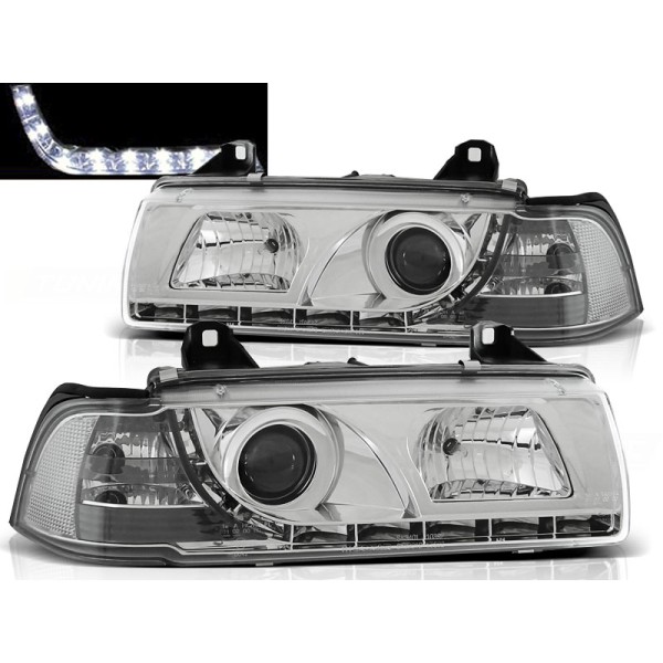 BMW E36 90-99 SEDAN, KOMBI, COMPACT - přední chrom světla s LED svícením