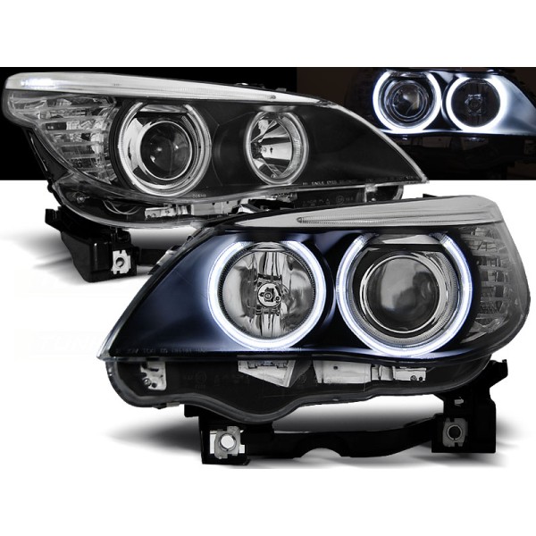 BMW E60/E61 03-07 - přední černá světla s ANGEL EYES CCFL