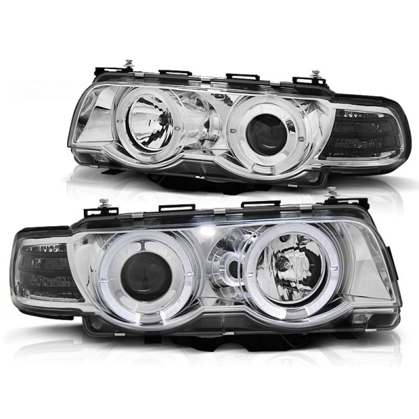BMW E38 98-01 - přední chrom světla s ANGEL EYES pro xenon