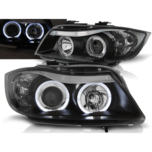 BMW E90/E91 05-08 - přední černá světla s ANGEL EYES