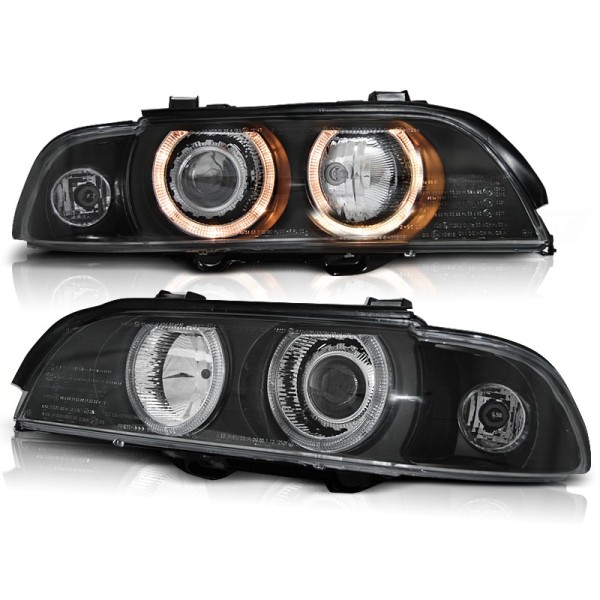 BMW E39 95-03 - přední černá světla s ANGEL EYES pro xenon