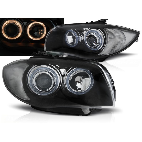 BMW 1 E87/E81/82/88 04-11 - přední černá světla s ANGEL EYES