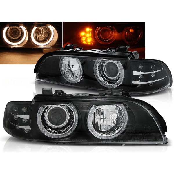 BMW E39 95-03 - přední černá světla s ANGEL EYES a LED blinkrem