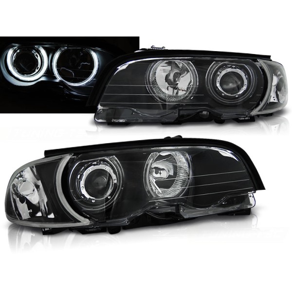 BMW E46 99-03 COUPE CABRIO - přední černá světla s ANGEL EYES CCFL