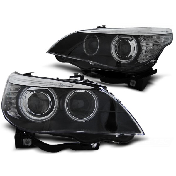 BMW E60/E61 05-07 - přední černá světla s ANGEL EYES CCFL pro xenon