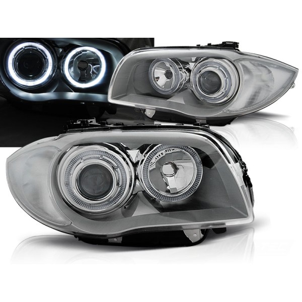 BMW 1 E87/E81/82/88 04-11 - přední chrom světla s ANGEL EYES
