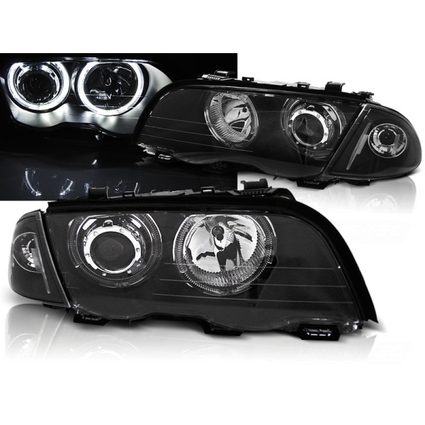 BMW E46 98-01 SEDAN, COMBI - přední černá světla s ANGEL EYES LED