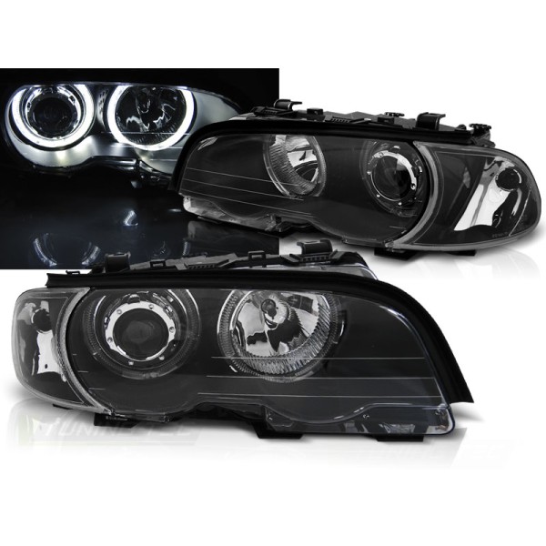 BMW E46 99-03 COUPE CABRIO - přední černá světla s ANGEL EYES LED