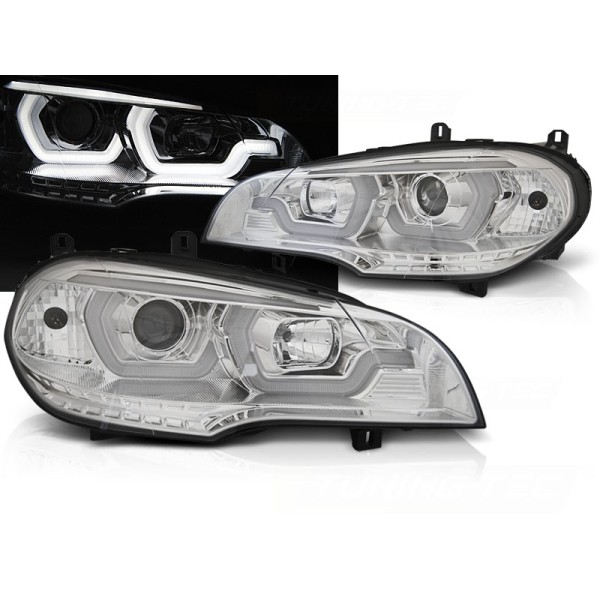 BMW X5 E70 07-13 - přední chrom světla 3D ANGEL EYES a LED denním svícením