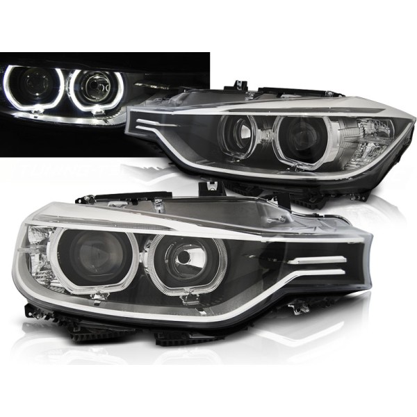 BMW F30/F31 11-15 - přední černá světla s ANGEL EYES LED a denním svícením