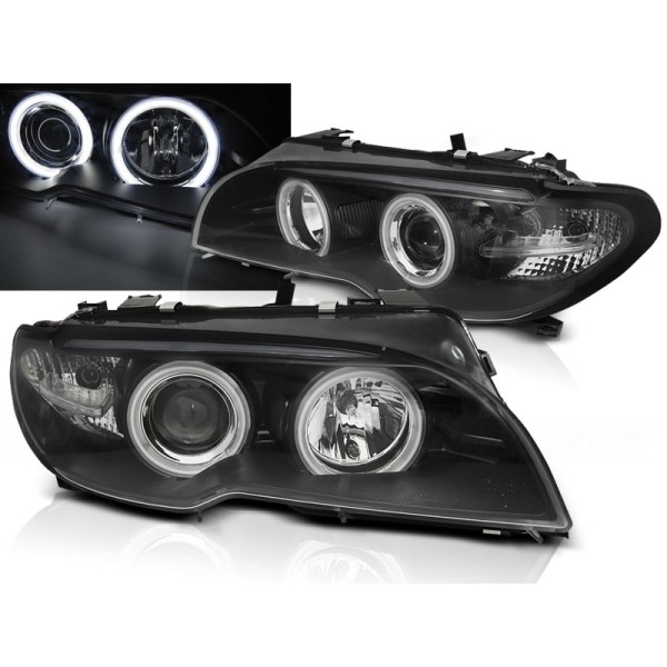 BMW E46 03-06 COUPE CABRIO - přední černá světla s ANGEL EYES CCFL pro xenon