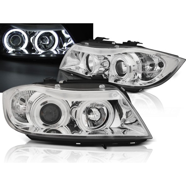 BMW E90/E91 05-08 - přední chrom světla s ANGEL EYES CCFL