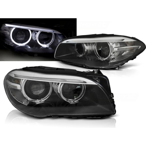 BMW F10 / F11 10-13- přední černá světla s ANGEL EYES LED a denním svícením pro xenon