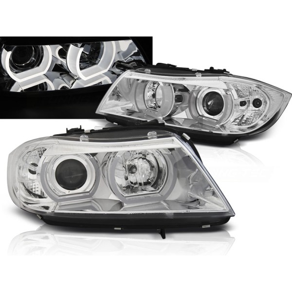 BMW E90/E91 05-08 - přední chrom světla s ANGEL EYES 3D