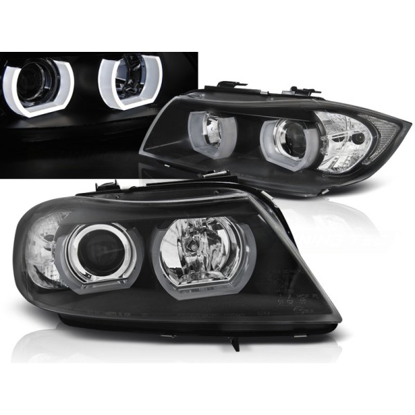BMW E90/E91 05-08 - přední černá světla s ANGEL EYES 3D pro xenon
