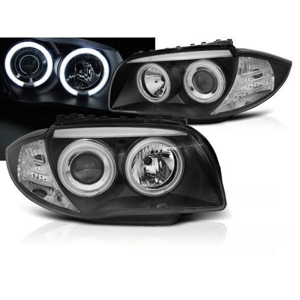 BMW 1 E87/E81/82/88 04-11 - přední černá světla s ANGEL EYES CCFL