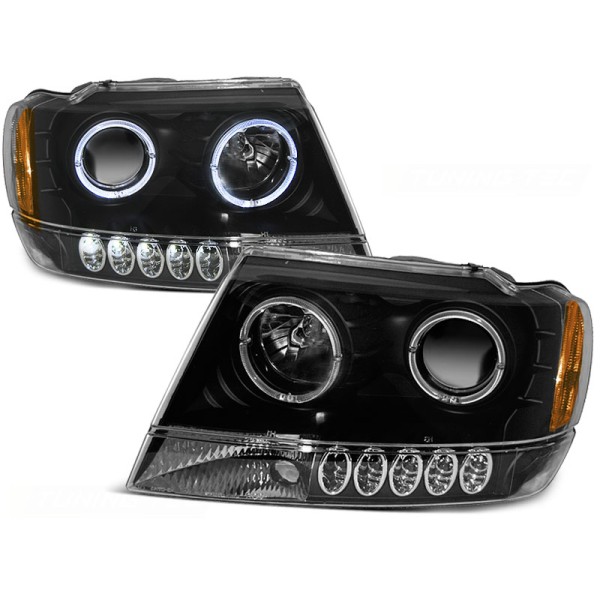CHRYSLER JEEP GRAND CHEROKEE 99-05 - přední černá světla ANGEL EYES